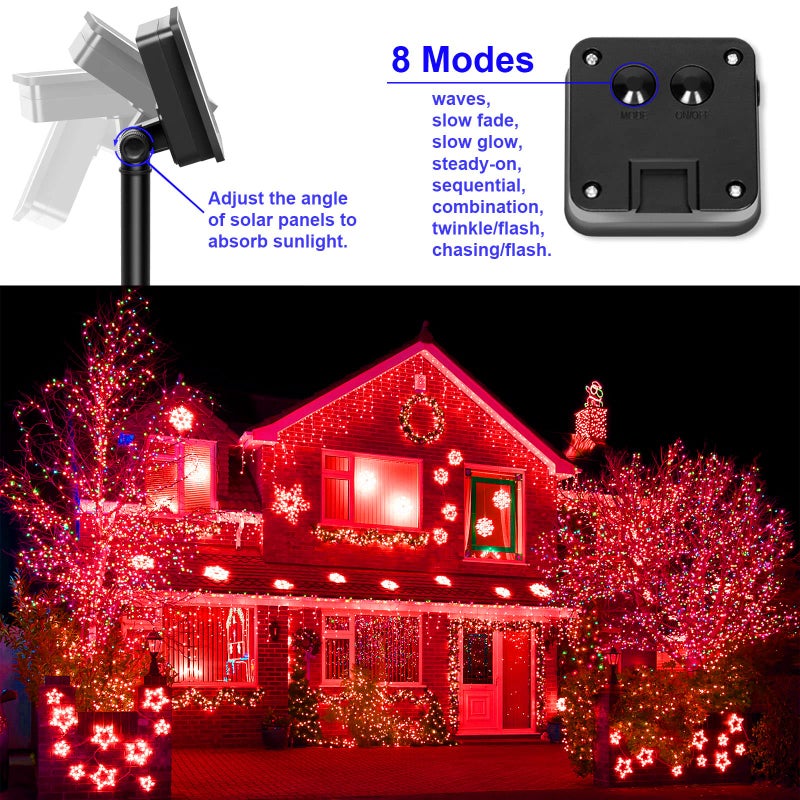 YAOZHOU Red Solar Christmas String Lights Outdoor Waterproof, 2Pack Total 200Led 8 Modes Copper Fairy Lights, Solar Powered Outside Decorations for Valentines Day, Garden, Patio, Fence, Balcony - Image 4